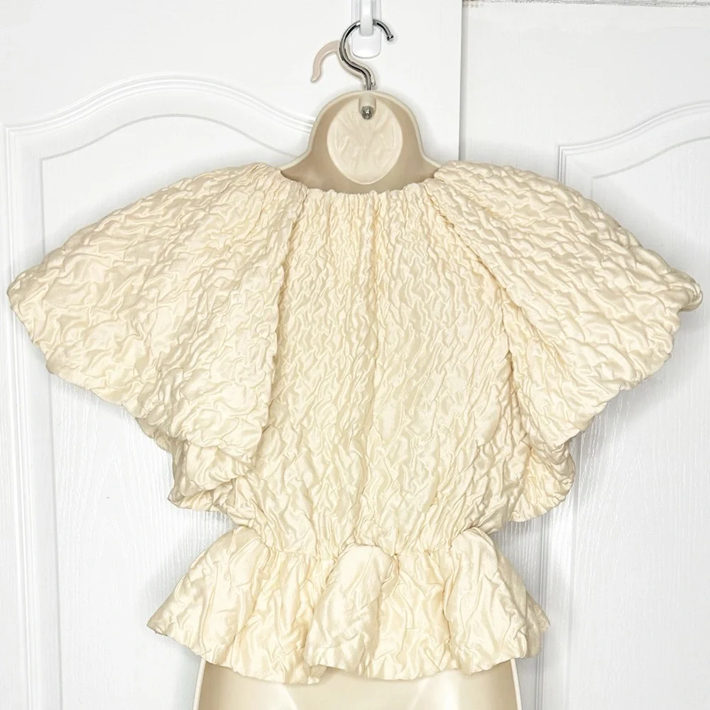 Ulla Johnson Babette Cloqué Bow Top Puff Sleeve Peplum Size 4 NWOT - Picture 6 of 16